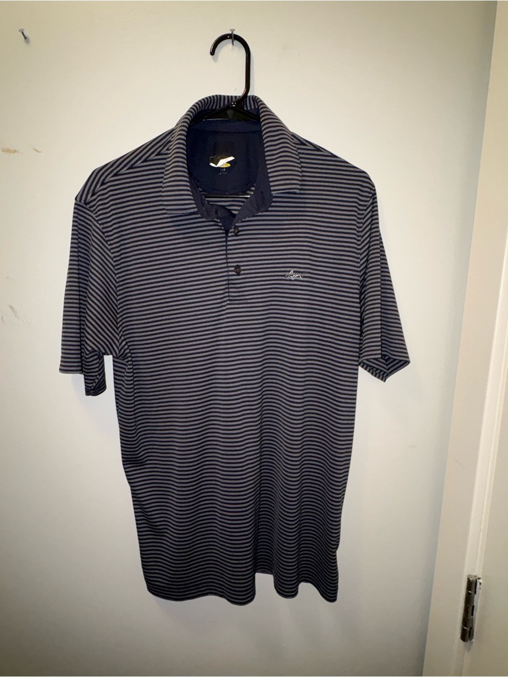 Greg Norman Collection Navy and Gray Striped Polo